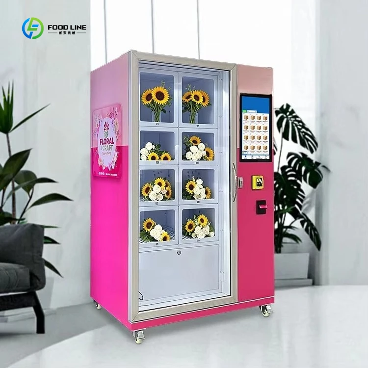 Constant Temperature Flower Bouquet Automatic Distribution 8-Cell Visual Flower Vending Machine Card Payment Customized
