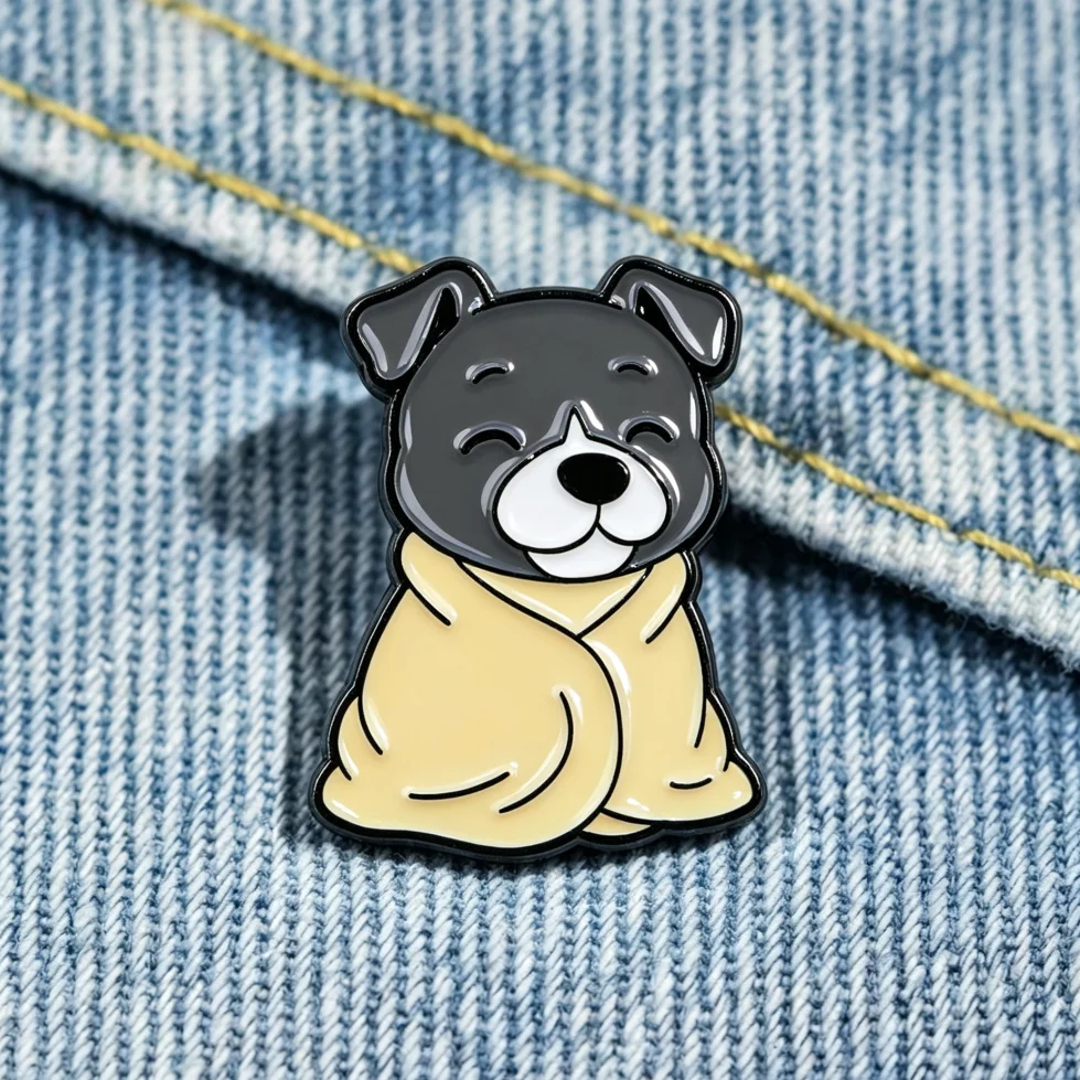 Blanket Wrapped Cozy Puppy Enamel Lapel Pin Cute Smiling Dog Metal Badge Daily Sweet Fashion Ornament