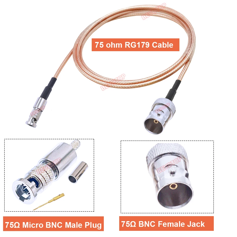 BEVOTOP 75 Ohm BNC Female to Micro BNC Male Plug RG179 Cable HD BNC Video Mini BNC Jumper Pigtail 10CM~20M