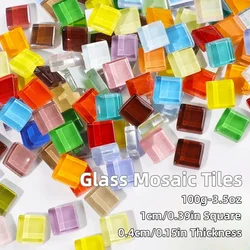 100pcs(100g/3.5oz) Square Glass Mosaic Tiles 1cm/0.39in 0.4cm/0.15in Thickness DIY Craft Tile Mosaic Making Materials