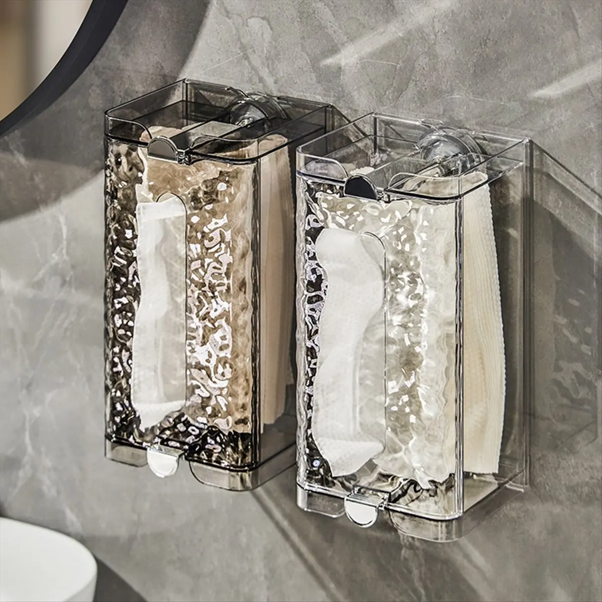 Just- Self-Contained Suction Cup Corrugated Wall Organizer, Multifunctional Glacier Pattern Tissue Box, Creative Ins Style A