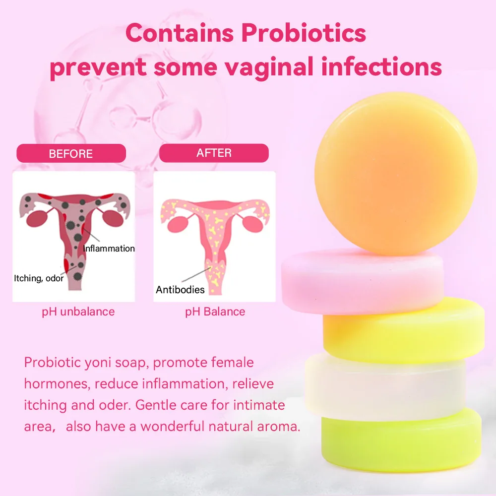 2 Pcs All Natural Probiotics Yoni Soap Women Private Parts Abnormal Itching Odor Anti Bacteria Vaginal PH Balance Cleansing Bar