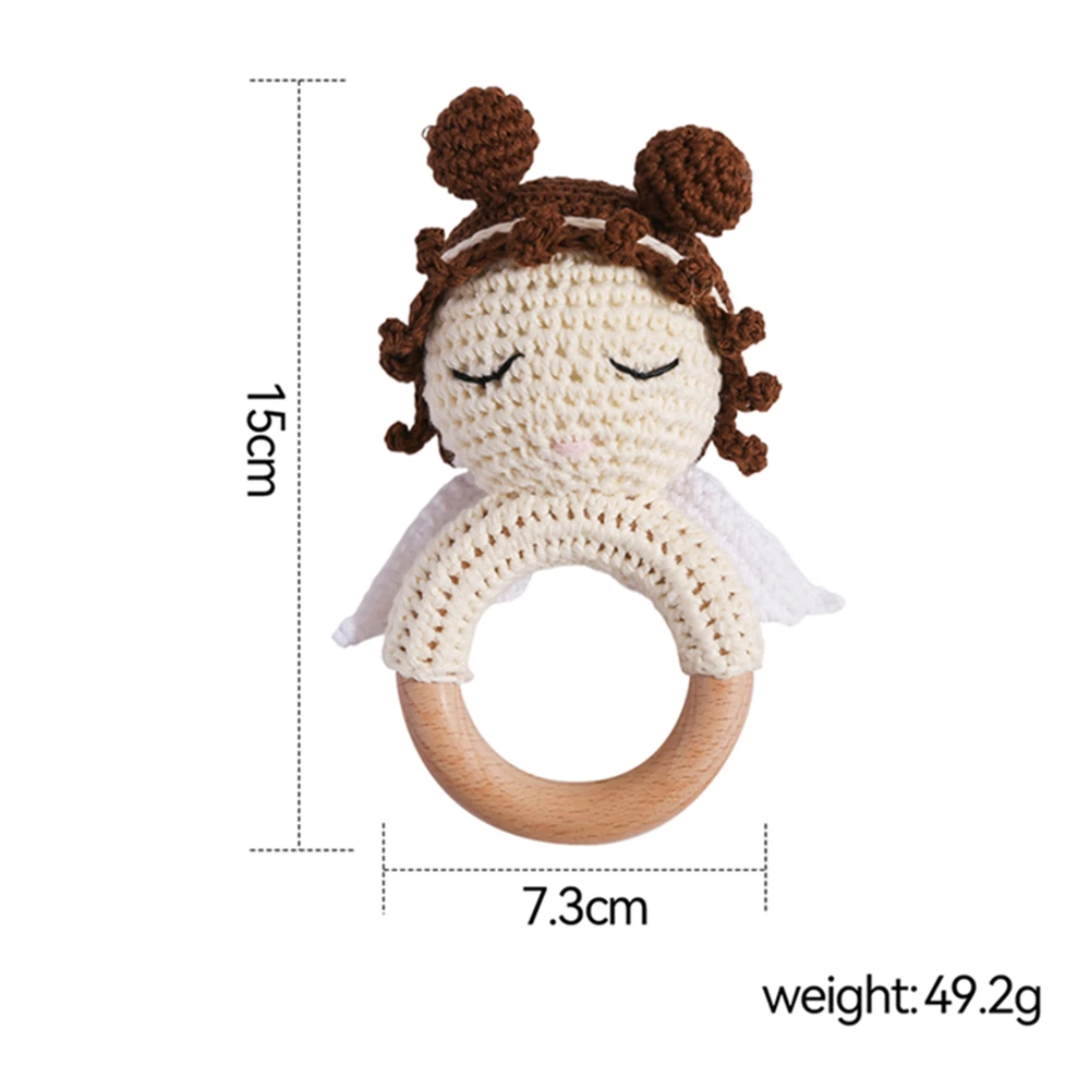 1PC Baby Crochet Rattle Toys Wooden Ring Bracelet Teether Toys Crochet Angel Wing Rodent Rattle for Newborn Teething Toys Gift