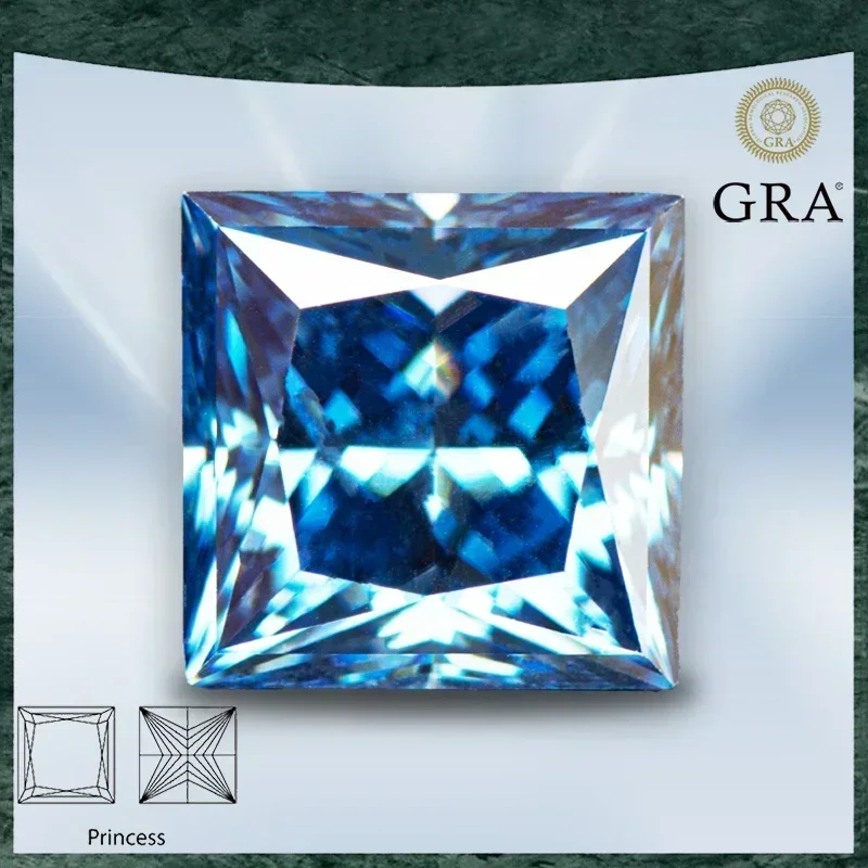 

Moissanite Stone Princess Cut Sapphire Blue Colour VVS1 with GRA Certificate for Gemstone Charms Top Jewelry Making Materials