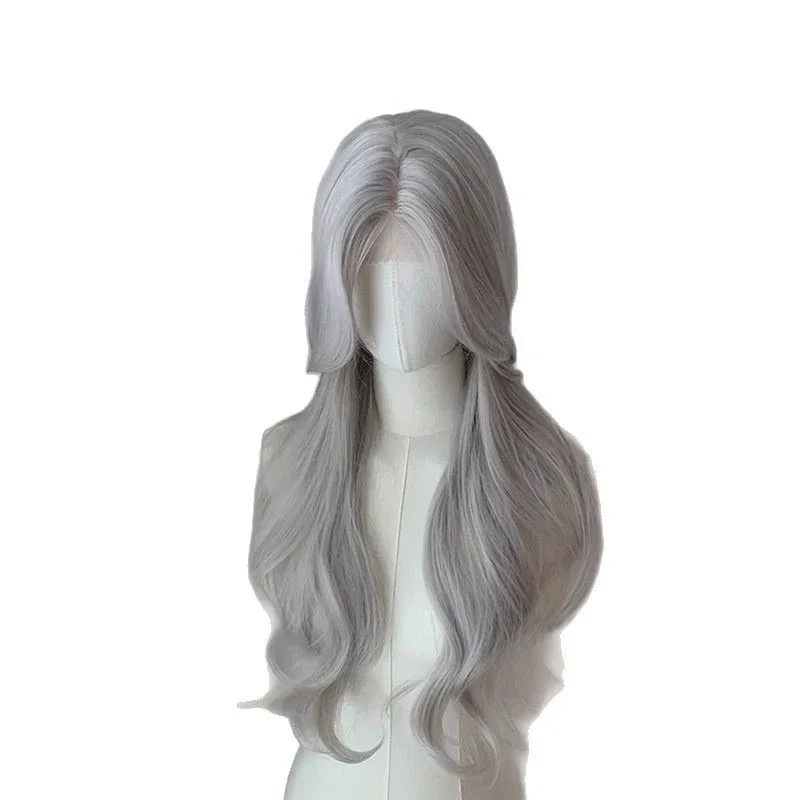 Lady Daily Fashion Copricapo Capelli lunghi ricci Palla Abito da sera Match Center Parrucca con frangia divisa Festa Donna Capelli lunghi a onda grande