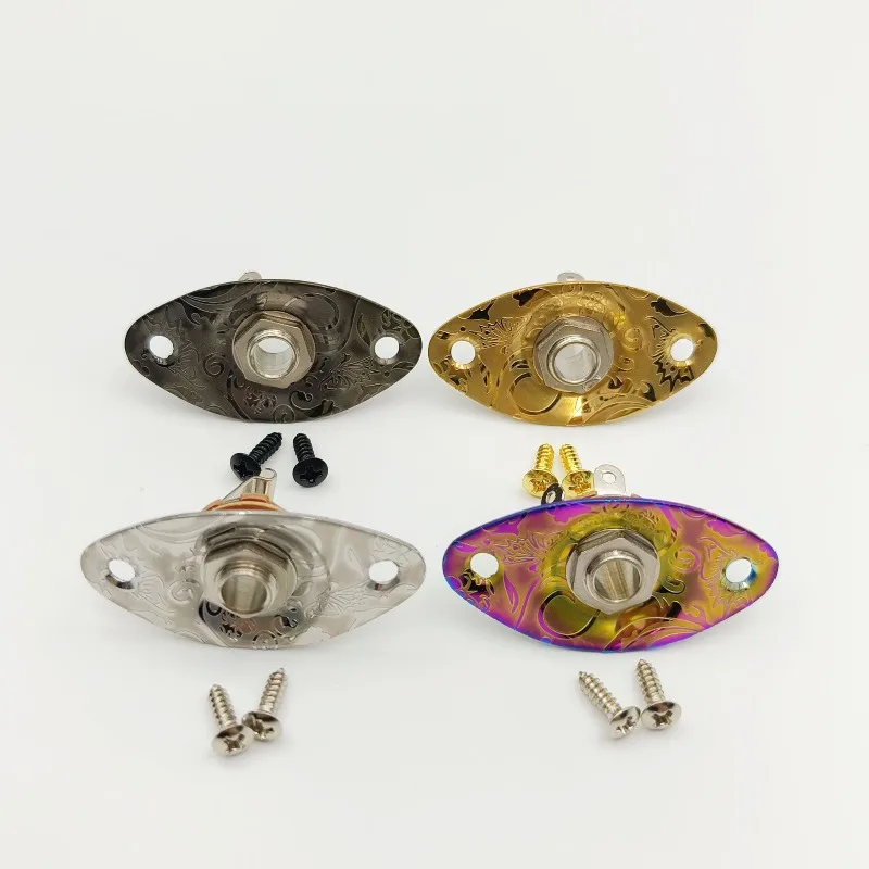 High-grade Stainless Steel Retro Engraved Guitar Oval Cat Eye Output Jack Electric Guitar Bass Audio Connection Jack