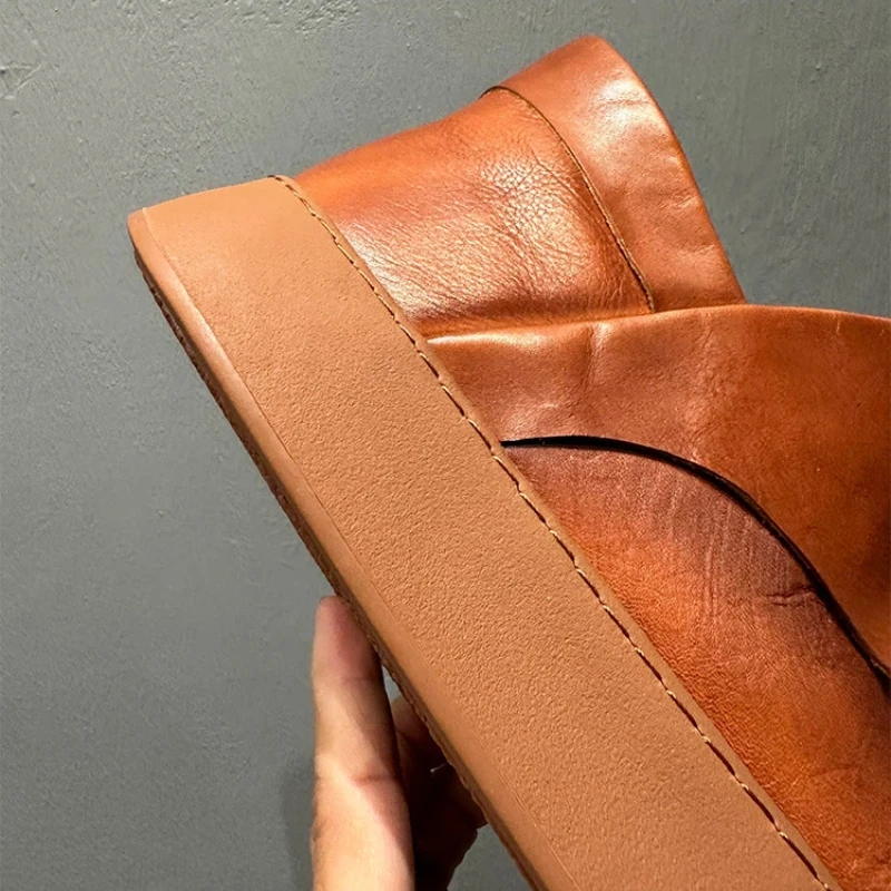 YETTIES Men's 2025 Chelsea Boots, Top Grain Leather British Style Slip-On, Soft Cowhide Combat Ankle Boots with Chunky Sole