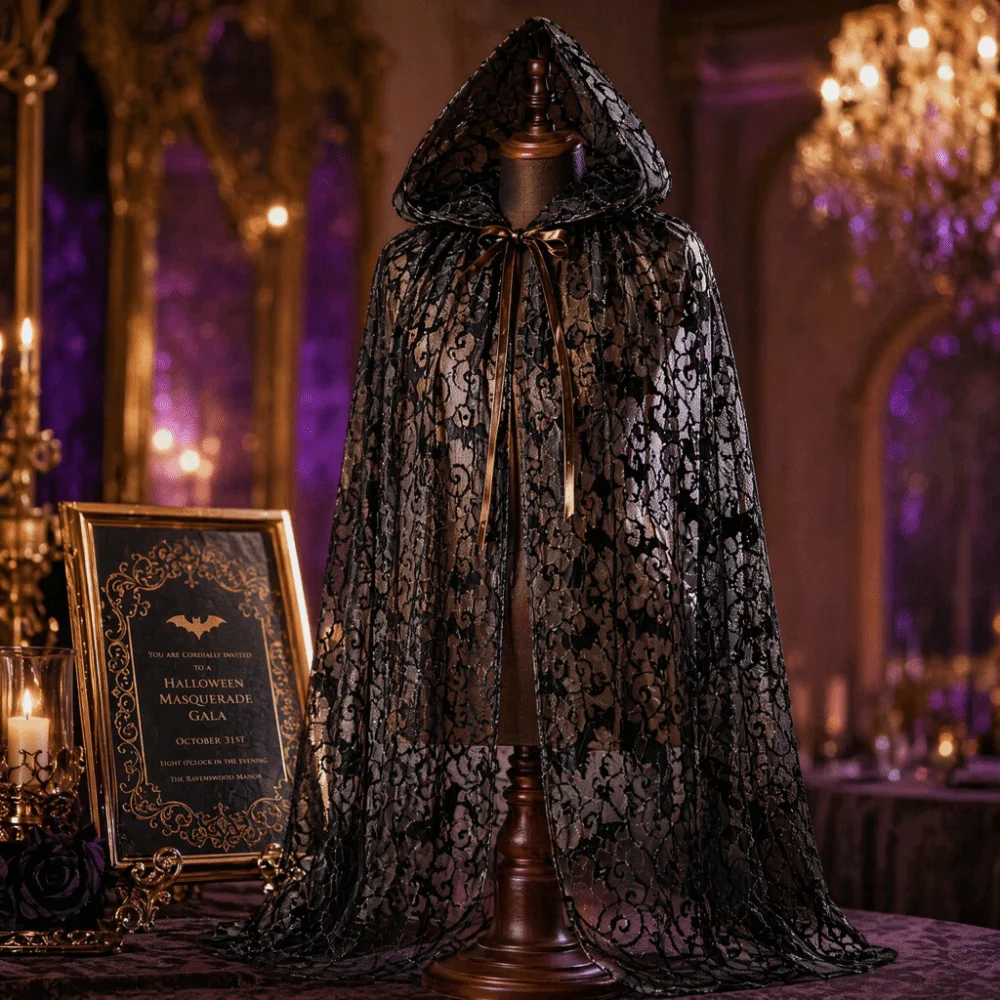 Lightweight Halloween Hooded Cape Black Semi-transparent Spider Web Mesh Cardigan Bat Creative Long Cloak Masquerade Party