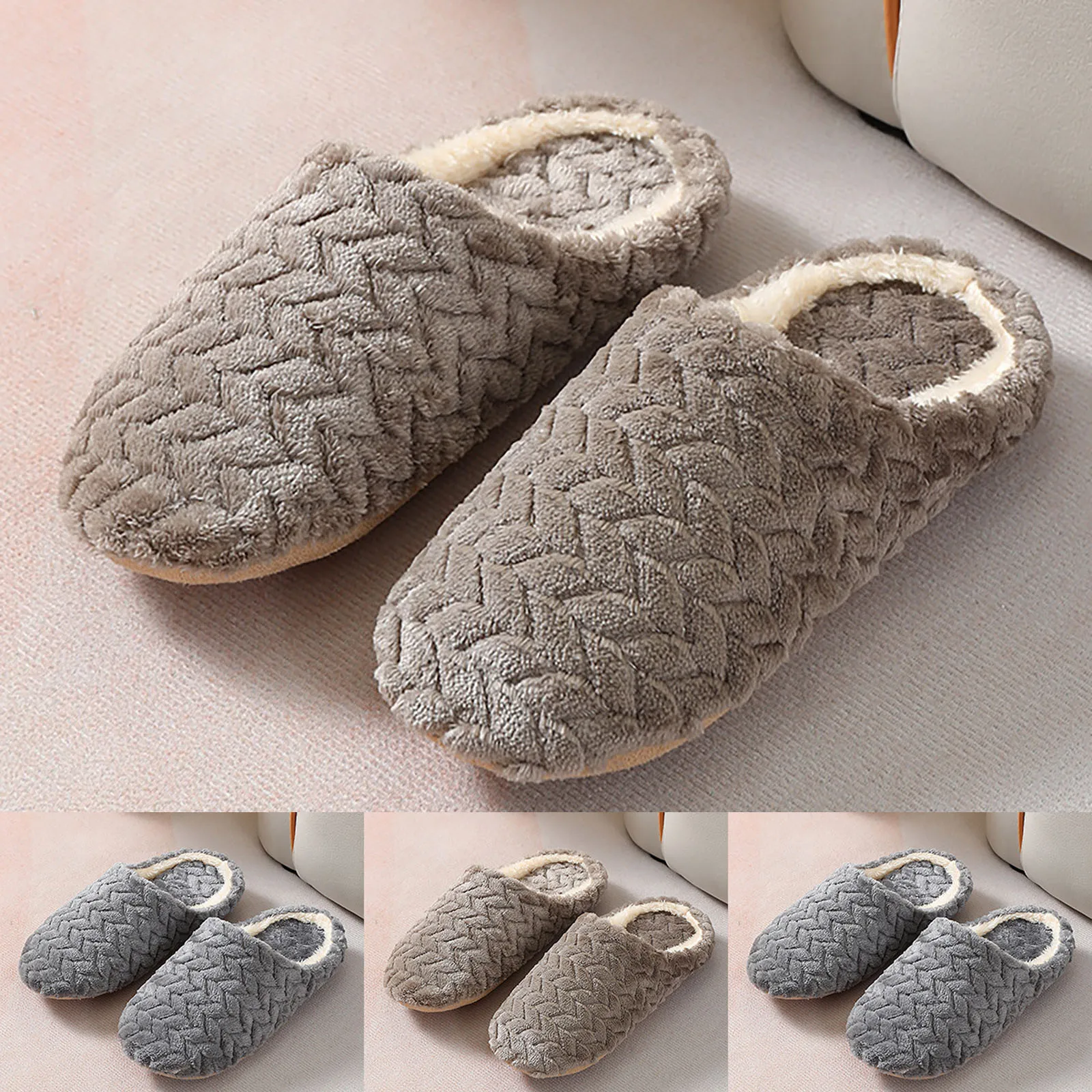 Couple Models New Jacquard Japanese Soft Bottom Mute Velvet Slippers Non Slip Wooden Floor Indoor Winter Slippers Men And Women