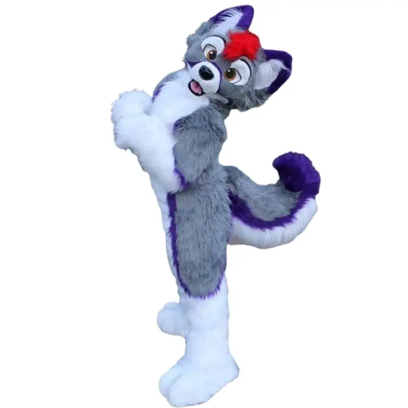 

Grey Huksy Mascot Costumes Full Furry Suit Teen Halloween Cosplay Suit Anime Fursuit Costume