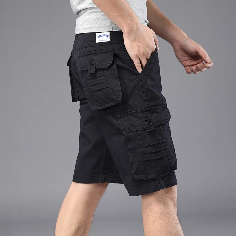 2024 Summer Solid Color Casual Shorts Multi-Pocket Men Cargo Jogger Running Beach 28-38 X110