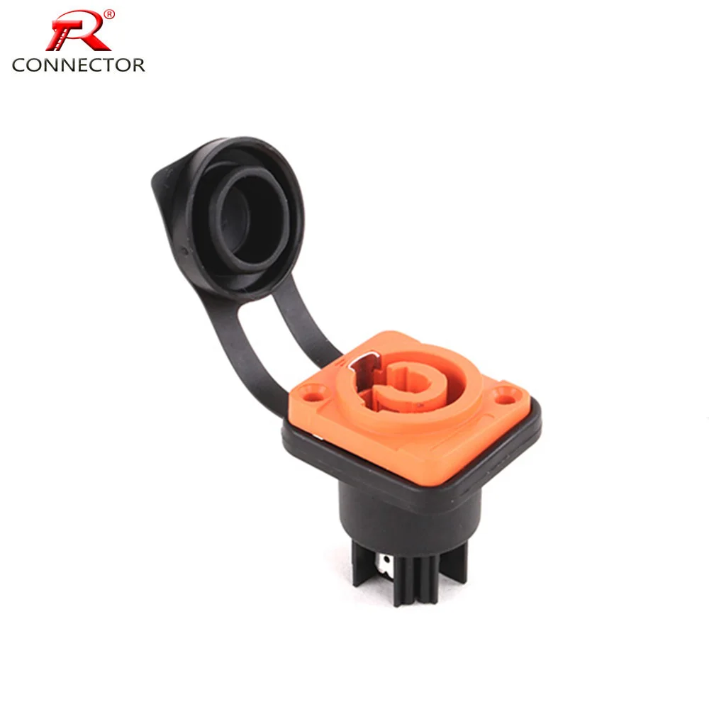 1pc Waterproof Powercon Connector NAC3MPA-1, 3 Pins 250V 20A, Female Chassis Socket Panel Mount, Orange Color