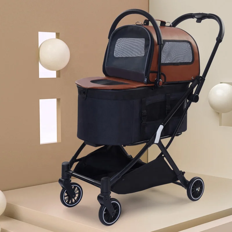 Popular Double Layer Pet Carrier Bag Detachable and Folding Dog Stroller for Dogs Cats with 4 Wheels Stable and Portable Wagon