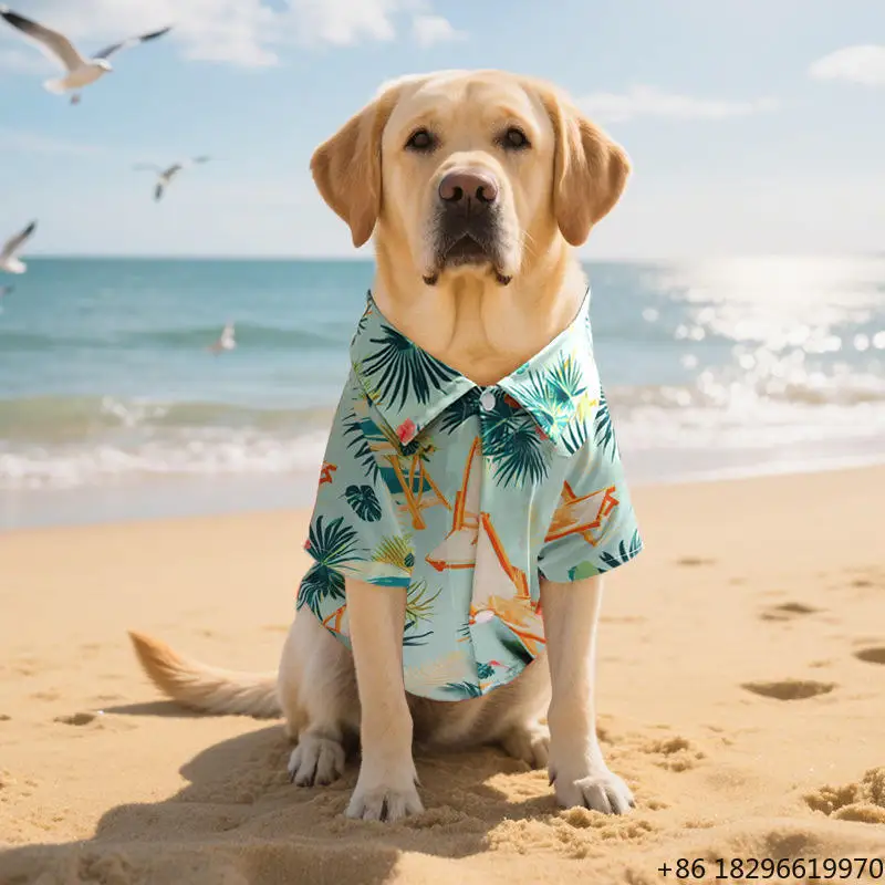 Breathable Printed Beach Shirt Ice Silk Cool Summer Large Dog Casual Clothes