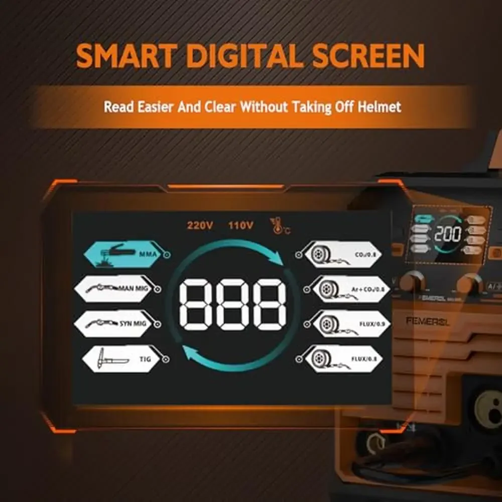Machine à souder multi-processus avec affichage LED, gaz MIG Stick, Flux Core, TIG 200A, 110V, 220V