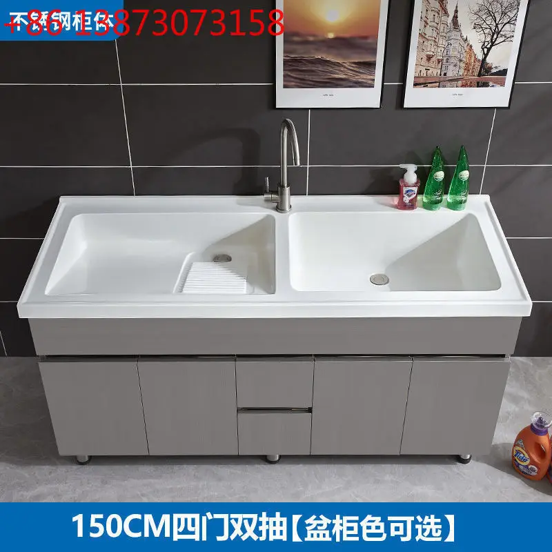 

Алюминиевый шкаф для прачечной FG с комбинированной раковиной из нержавеющей стали и двойной раковиной из искусственного камня с доской для стирки для балкона