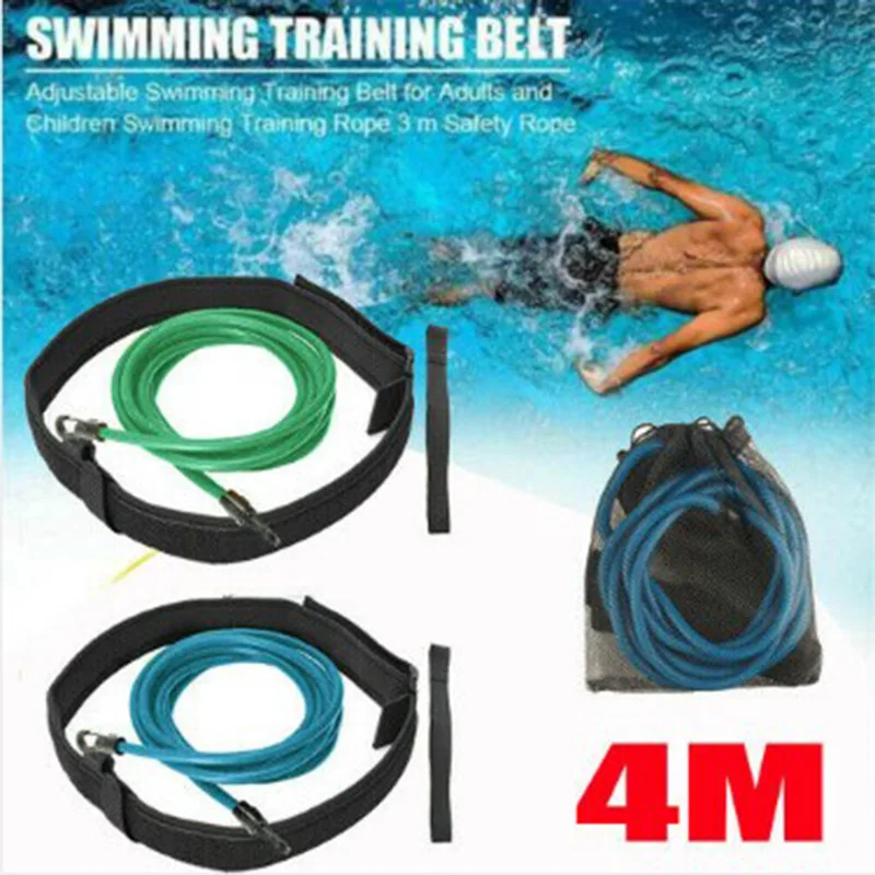 Cinturón elástico de resistencia ajustable para Entrenamiento de natación, cuerda de seguridad para ejercitar en la piscina, tubos de látex, 4m