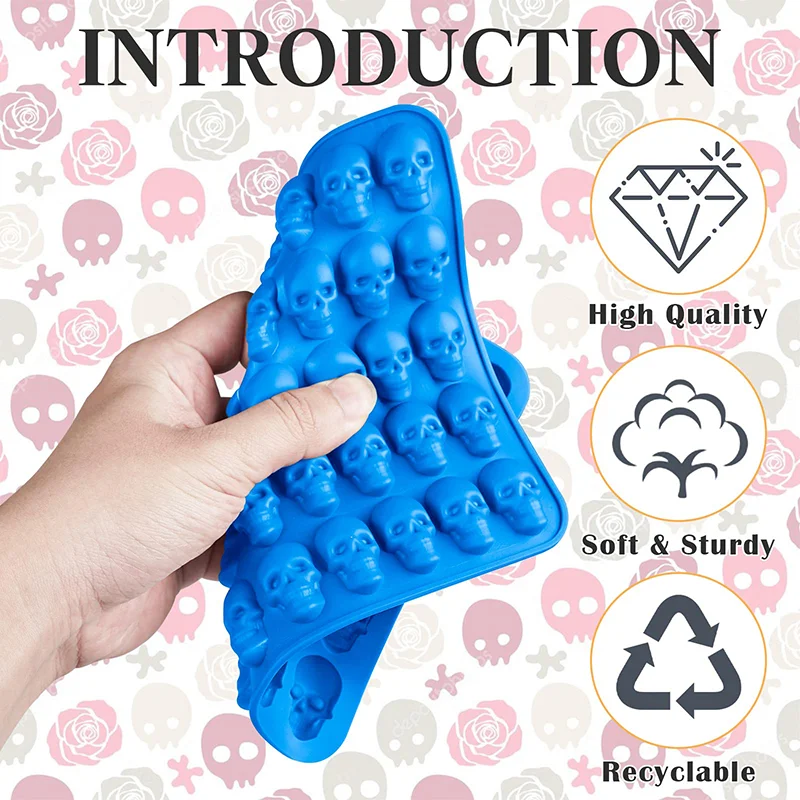 2Pcs Skull Candy Mould with Dropper 40 Cavity Silicone Mini Non Stick 3D Skeleton Head Sugar Chocolate Mold Kitchen Baking Tools