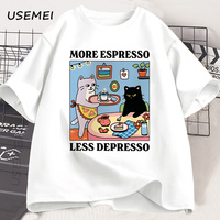 More Espresso Less Depresso Black Cat T-shirt Men Women Funny Coffee Cat T Shirt Casual Summer Cotton Short Sleeve Tshirt Tops