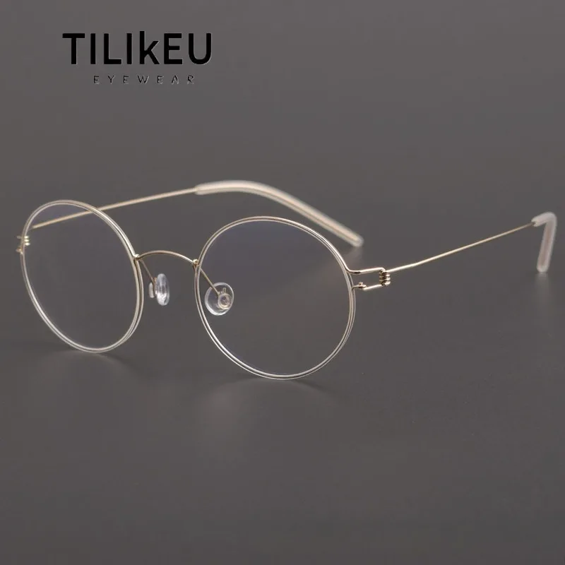 

Denmark Screwless Glasses Frames Men Retro Air Titanium Ultralight Thin Rim Handmade Round Eyewear Fashion Korea Eyewear Gafas