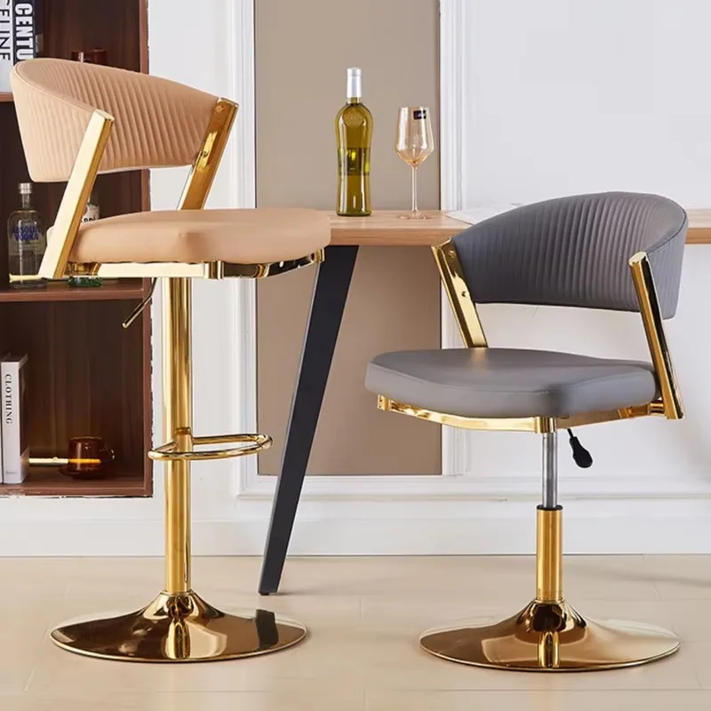 PU Leather Bar Stool, Swivel Adjustable Counter Height Chair, Modern Home Pub Chair with Footrest, Commercial Hotel Bar Stools