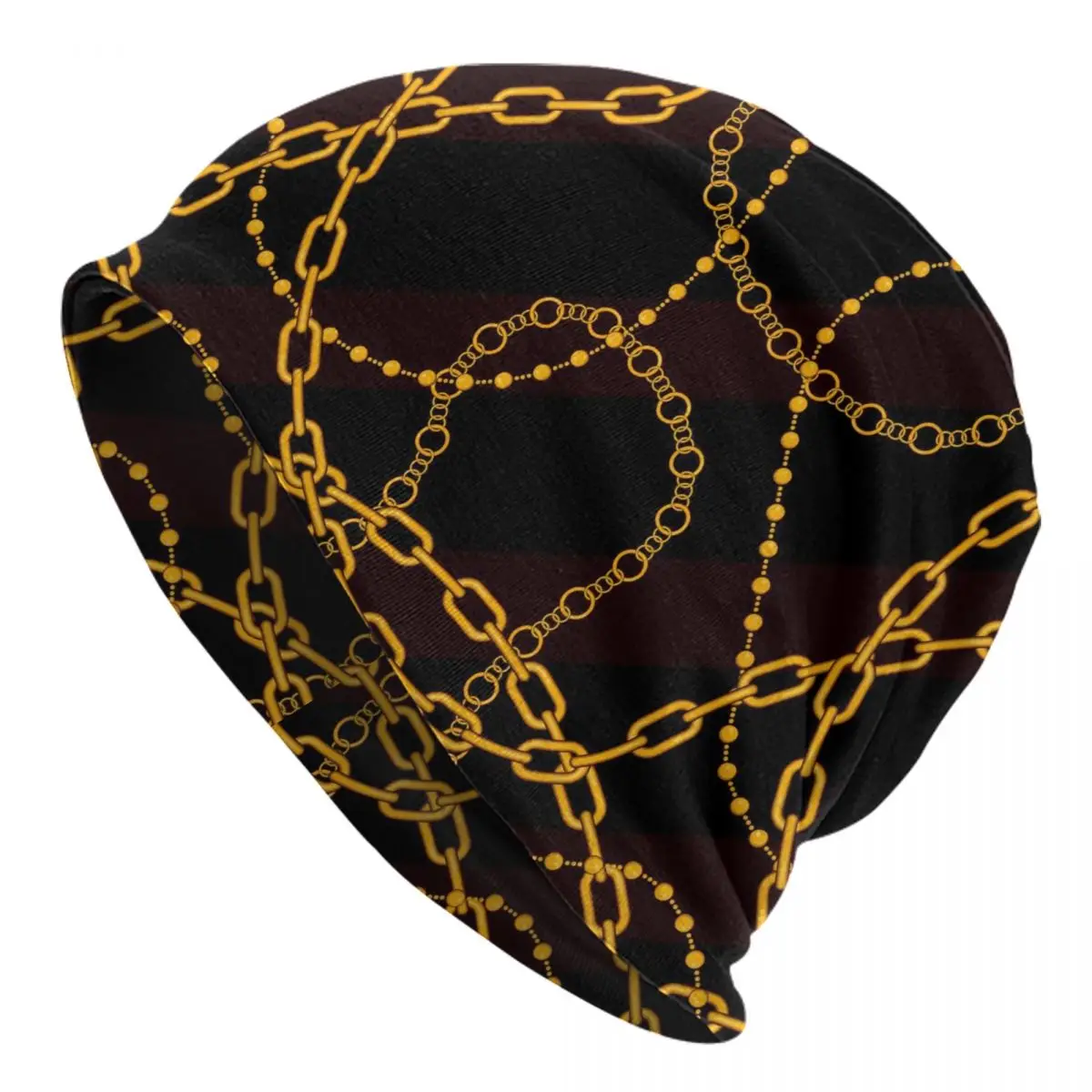 Golden Chain Beanie Hats Links Print Casual Caps Unisex Adult Kpop Skullies Beanies Autumn Winter Pattern Head Wrap Beanie Hats