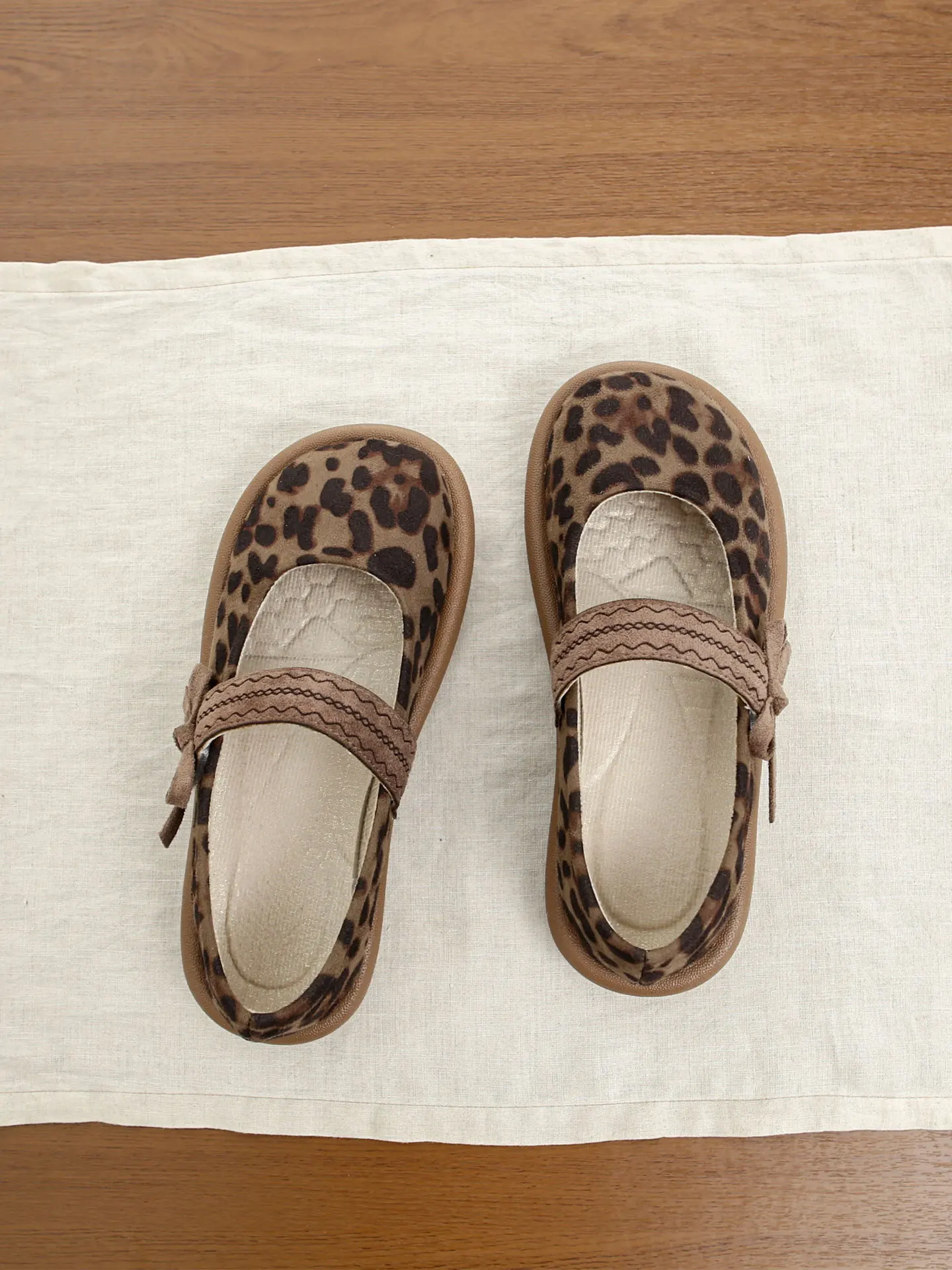 Retro Leopard Print Mary Jane Flat Bottom Slip-On Casual Shoes Breathable Anti-Slip Low Cut Casual Footwear for Summer