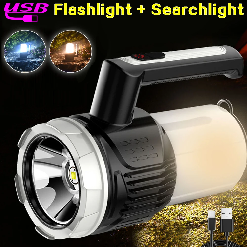 

Portable 2in1 LED Flashlight Type-C Rechargeable Work Light Camping Tent Lantern Outdoor Torch Spotlight Searchlight Car Repair