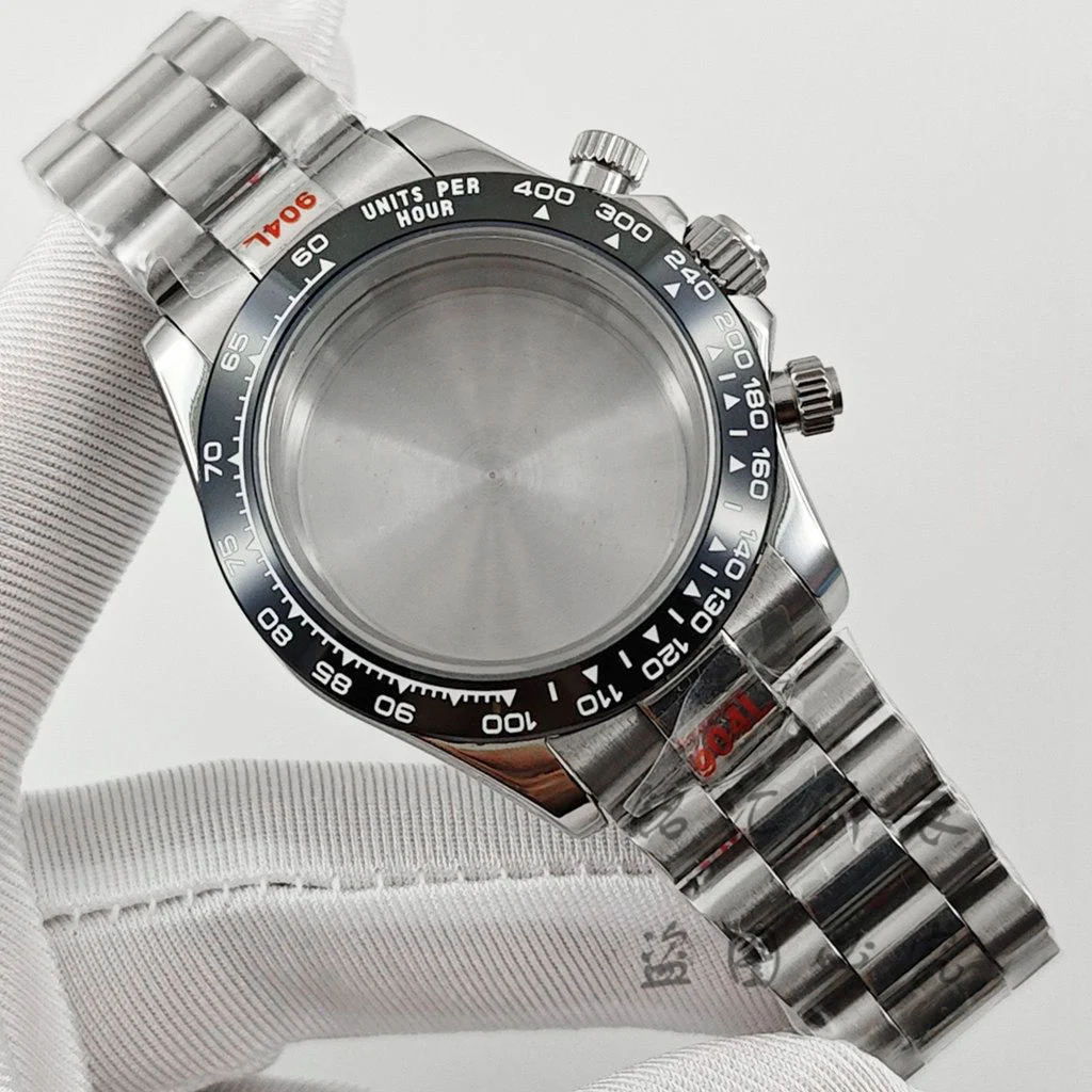VK63 40mm Daytona Black Bezel Presidential Bracelet Watch Case Sapphire Glass Watch Accessories for VK63 VK64 Quartz Movement