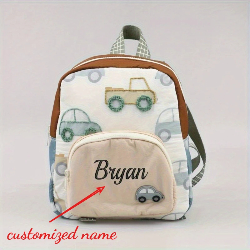 

Детский рюкзак с вышивкой автомобиля по индивидуальному заказу, мягкая и легкая школьная сумка для малышей, регулируемая детская сумка для дошкольников для мальчиков и девочек