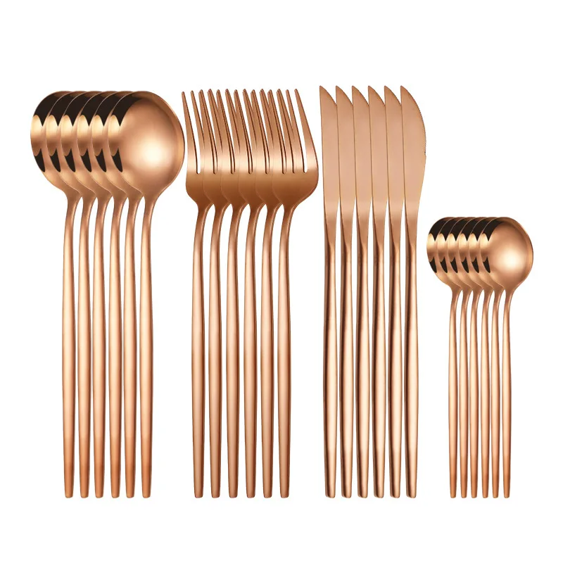 24Pcs Mirror Gold Dinnerware Cutlery Set Stainless Steel Kitchen Flatware Knife Fork Coffee Spoon Home Tableware Set