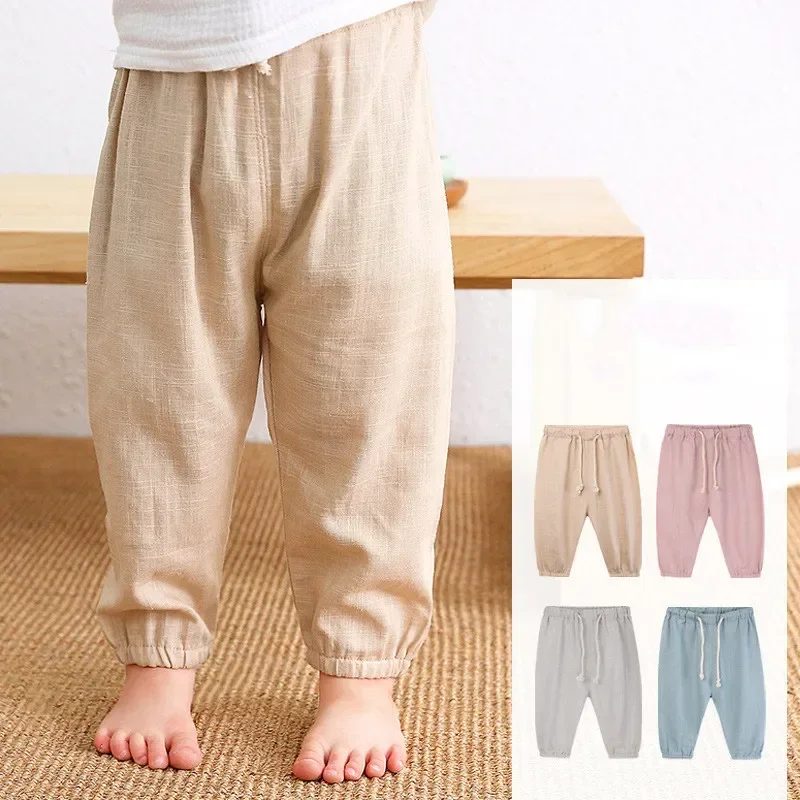 Children\'s Cotton And Linen Trousers Spring And Summer Thin Boys And Girls Linen Pant Baby Boys Pants Casual Harem short