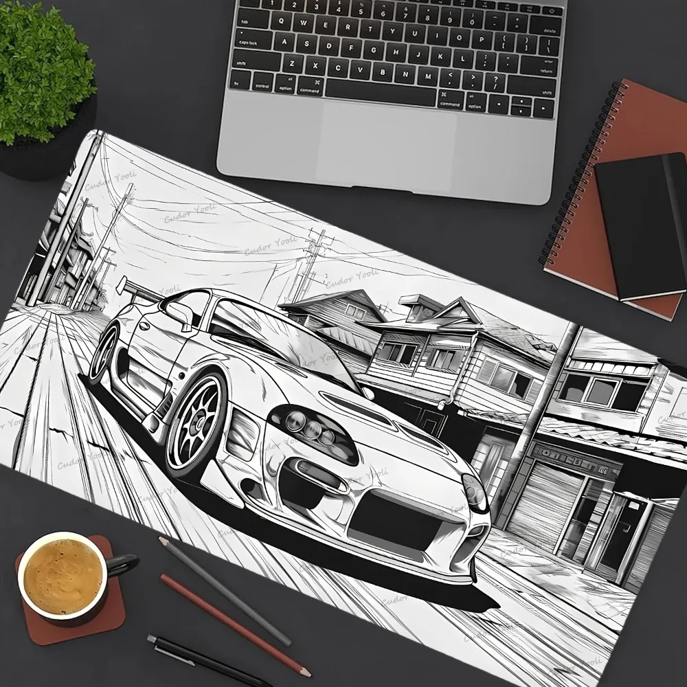 

Большой игровой коврик для мыши с аниме-дизайном (черно-белый, JDM, дрифт), с прошитыми краями, нескользящий, резиновый, для дома и офиса