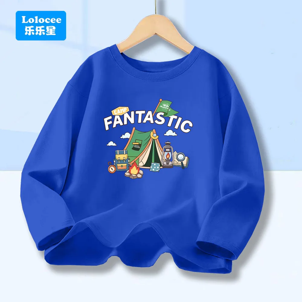 Camp Fantastic Camping Graphic T-shirt For Boys, Spring Autumn Kids' Cotton Tshirts, Children's Long Sleeve Outdoor Tees LYZP1