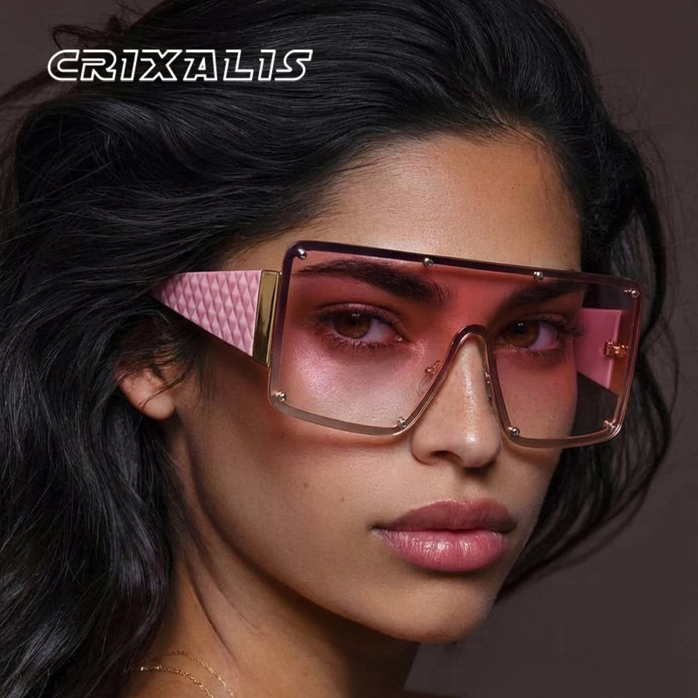 CRIXALIS Damen-Sonnenbrille mit großem Rahmen, quadratisch, Y2K-Marke, Vintage-Sonnenbrille, Schildbrille, UV400-Schutz, Sonnenbrille für Damen