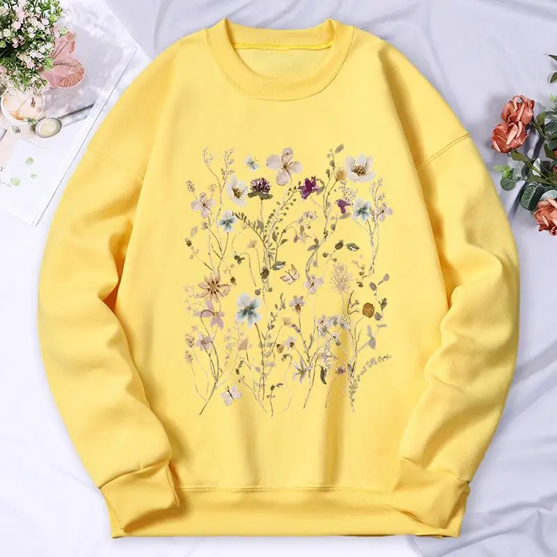 Beautiful Flower Clusters Printed Sweatshirt Women Harajuku Comfortable Hooded Fashion Soft Hoodies Autumn Fleece Warm Clothes