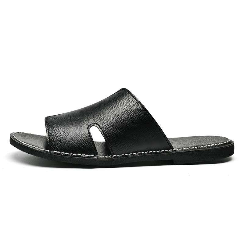 Summer Men Slippers Leather Slides Casual Flats Pantoufle Homme Chinelo Slide Outdoor Indoor Luxury Brand No Logo