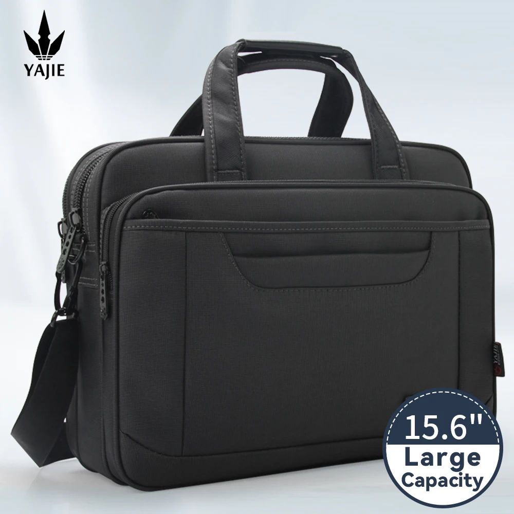 Large Briefcases For Men Canvas Tote Bag Laptop Case 15.6 Inch Bag Waterproof Work Business Bag Shoulder Messenger Oxford Black