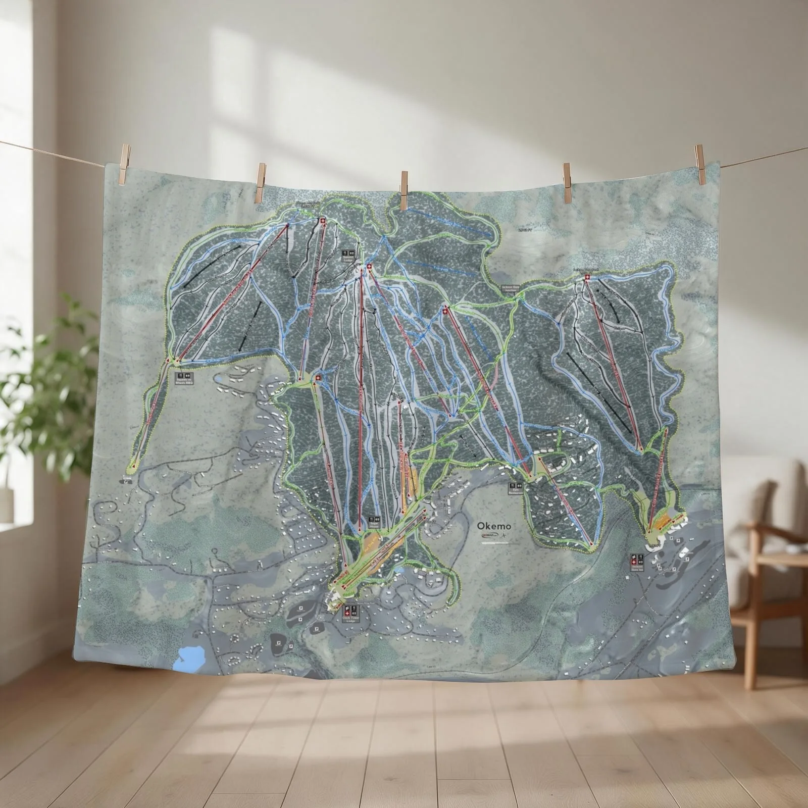Okemo Resort Trail Map Throw Blanket couch cozy soft plush fuzzy picnic outdoor blanket
