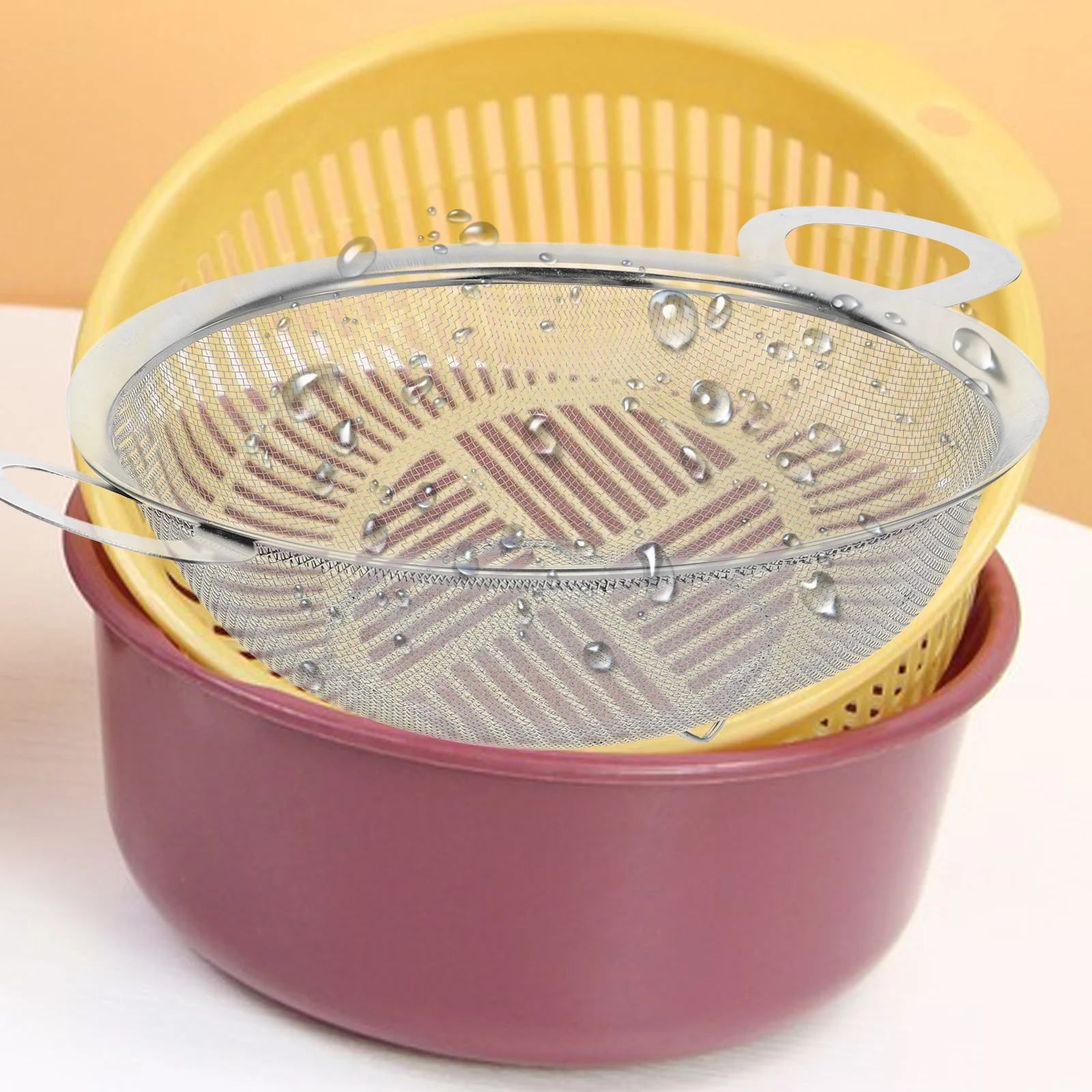 

1pc Double Handle Mesh Strainer Stainless Steel Fine Filter For Rice Vegetable Fruit Washing Drain Basket Kitchen Colander