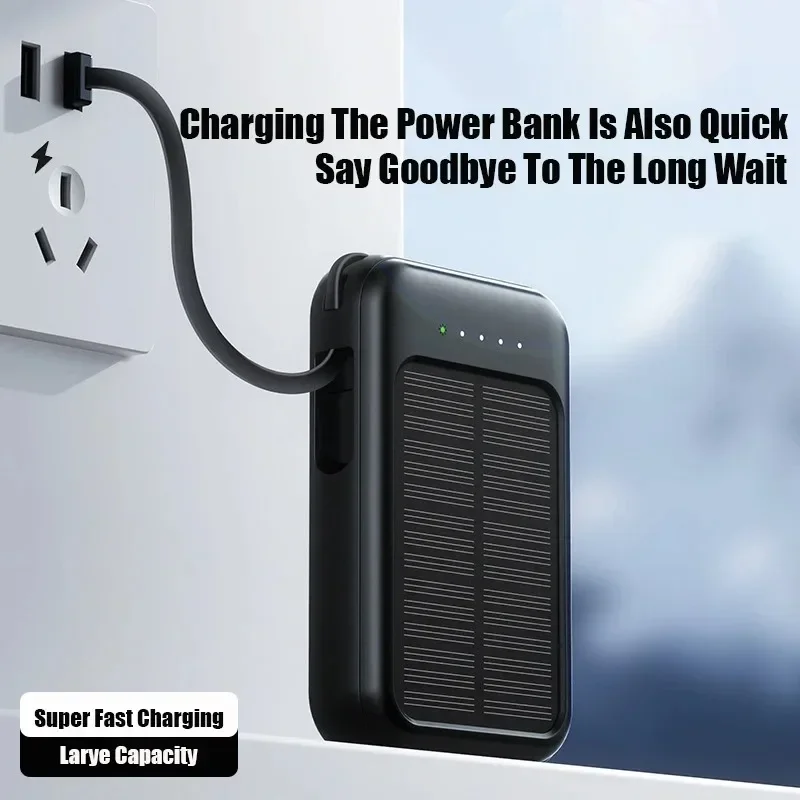 

30000 мАч Solar Power Bank Встроенные кабели Быстрое зарядное устройство 2 USB-порта Внешнее зарядное устройство Power Bank Светодиодный светильник для Iphone Xiaomi Samsung