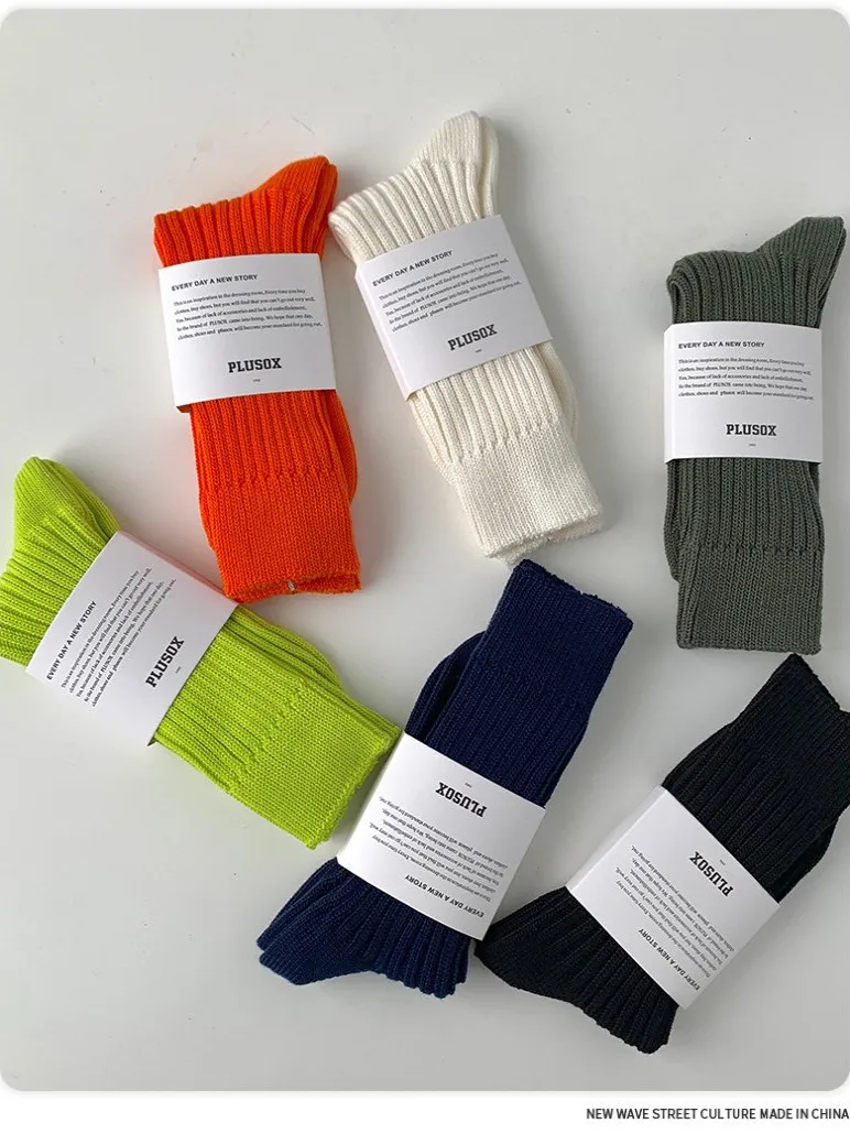 

Casual Couple Mid-Calf Socks Fluorescent Color Color Thickened Yarn Street Style Trendy Antimicrobial All Season Socks