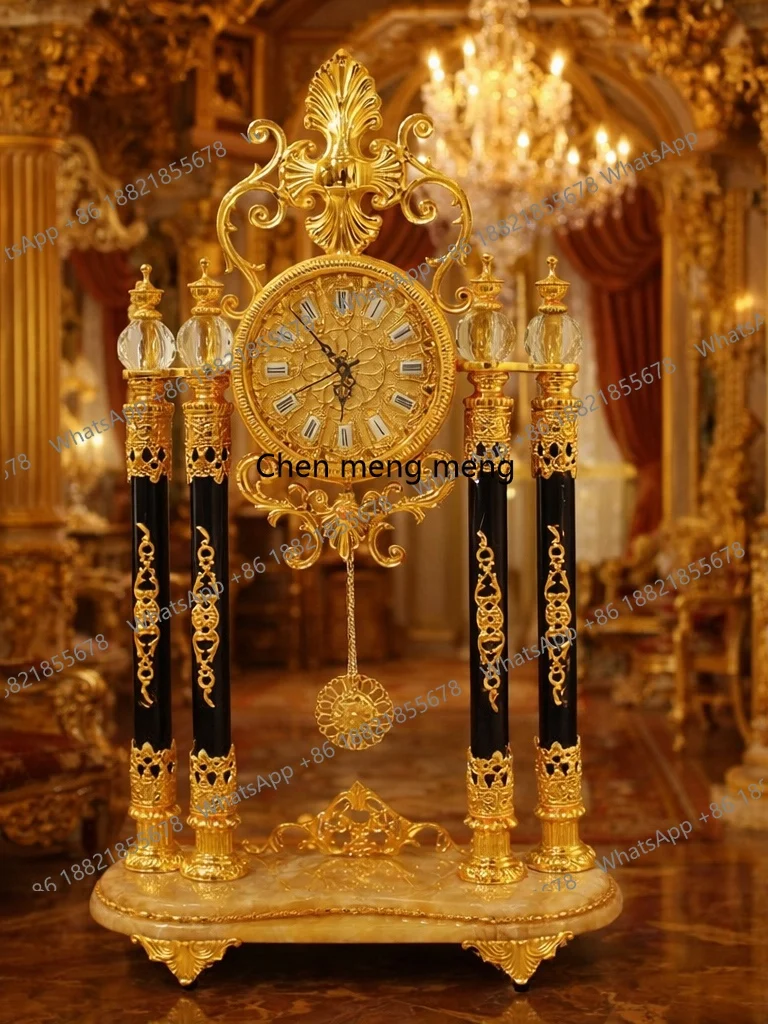 

Golden black crystal column elegant hand-carved clock new Chinese home gift atmosphere living room clock