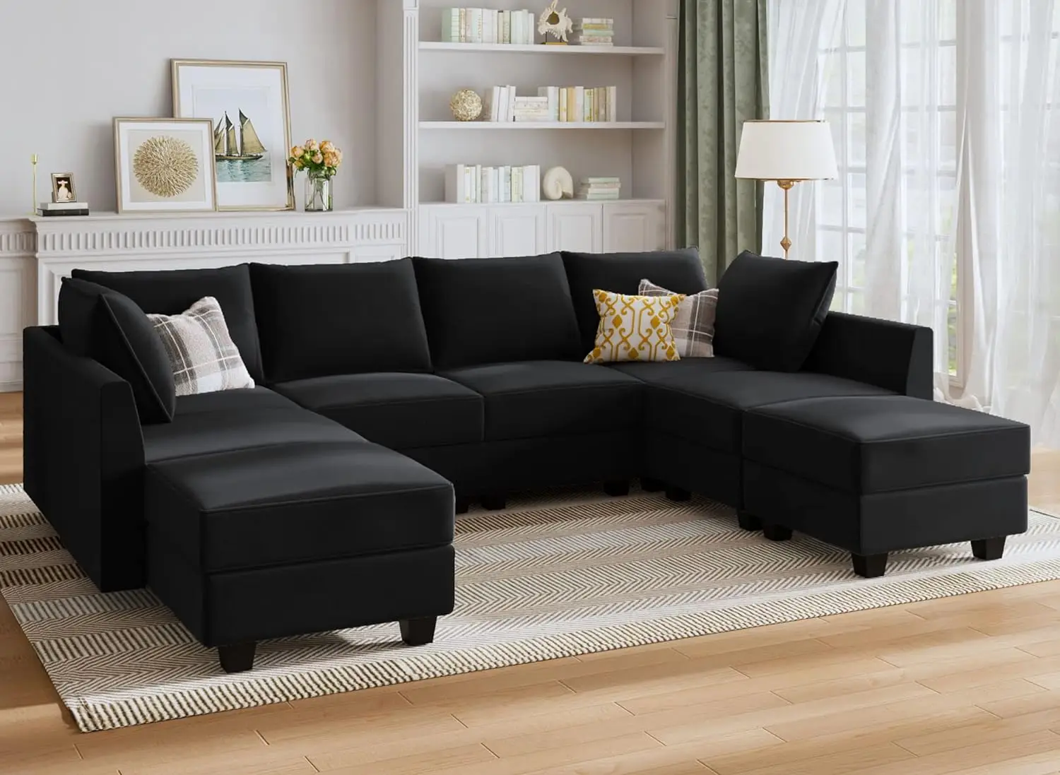 Flexible Modular Sectional Sleeper Sofa with Storage Ottoman Convertible Sleeper Sectional Sofa Velvet ,with Wide Chaise