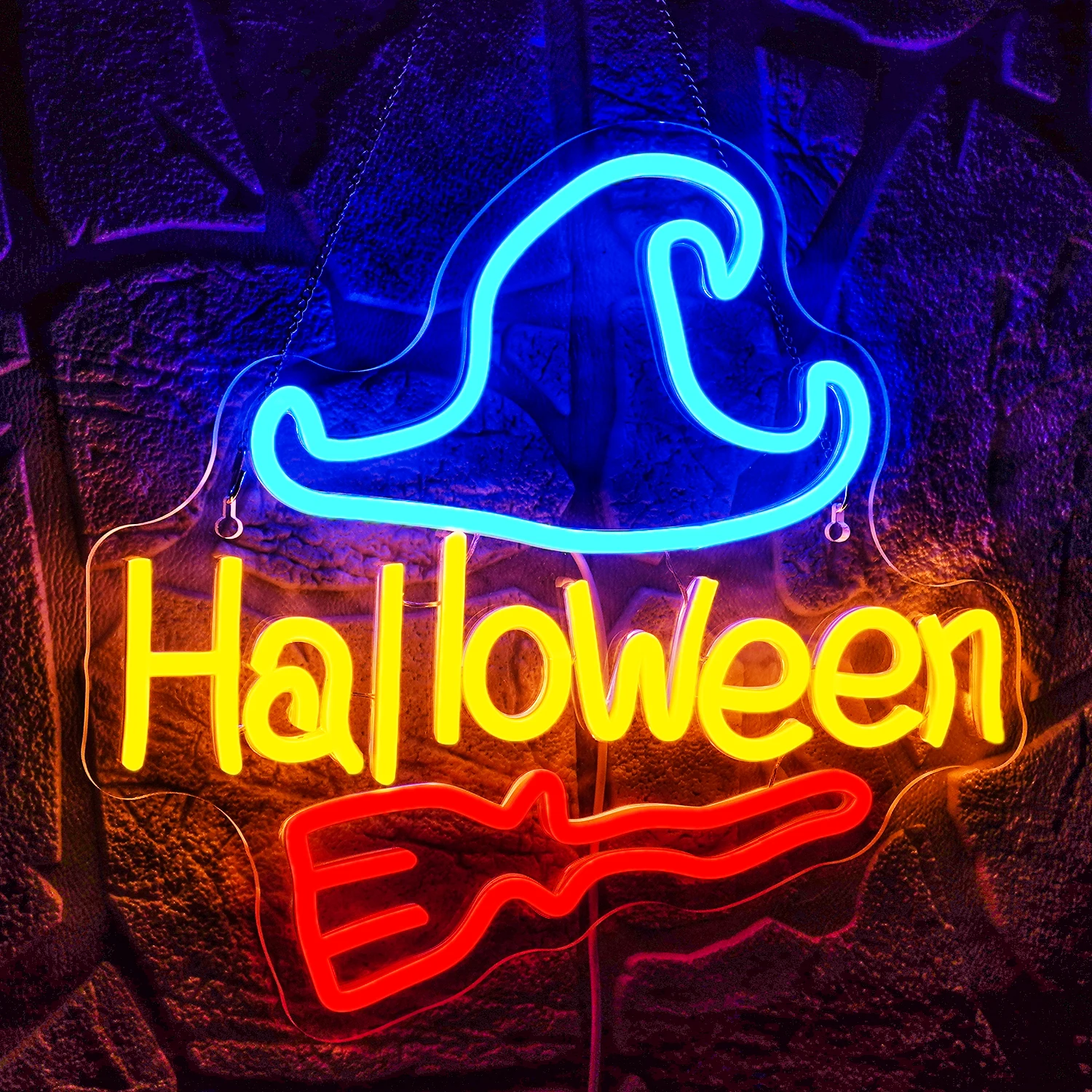 Magic Halloween Neon Signs Led Lights Hat Broom Bedroom Decoration Dimmable Wall Light Up Sign For Party Home Room Bar Club Lamp