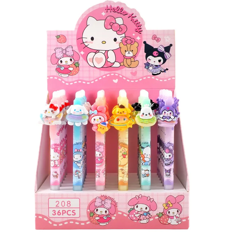 Imagem -03 - Sanrio Apagável Blue Gel Pen Desenhos Animados Hello Kitty Student Painting Pen Material Escolar Presentes para Crianças Preto 05 mm 36 Pcs