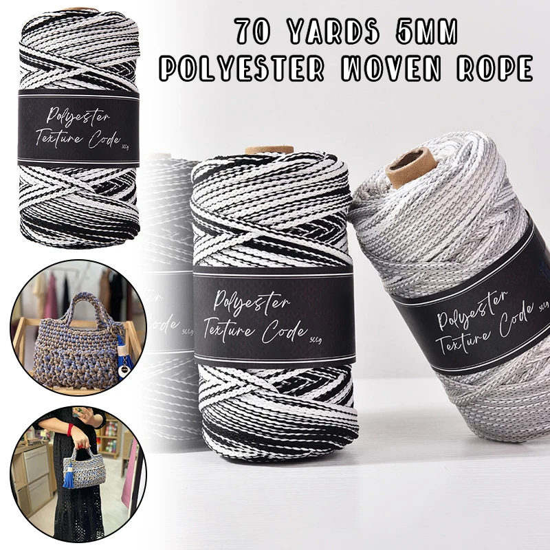 5MM Double Color Mixed 5MM Polyester Braid Cord,Hand Woven Bag Carpet Knitted Yarn,Horse Drawn Rope Bracelet Thread,70Yards