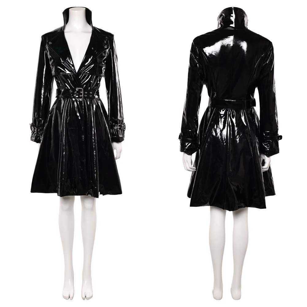 

Nico Robin Cosplay Miss All Sunday Costume Black Patent Leather Trench Coat Adult Women Halloween Carnival Outfit Disguise