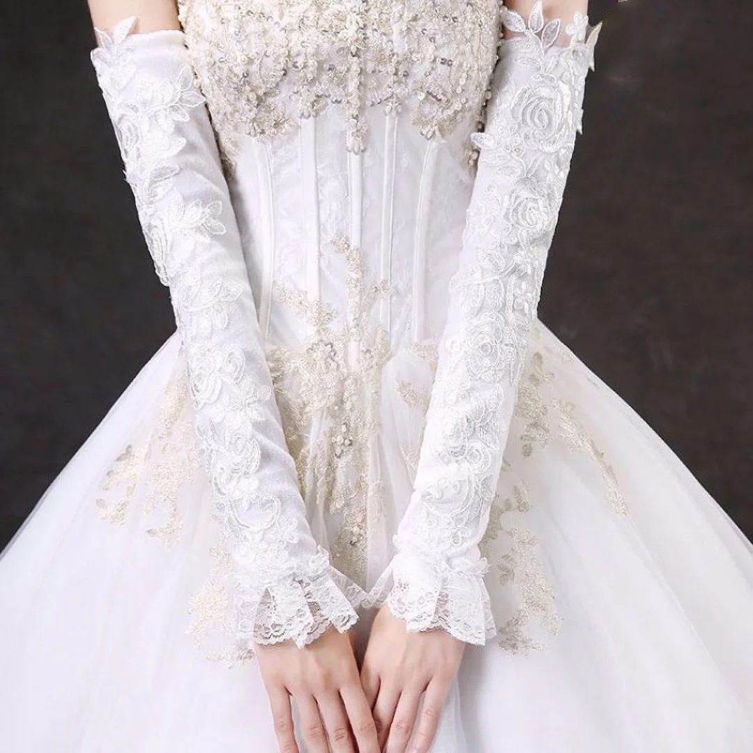 Set di maniche in pizzo guanti da sposa 2023 nuovo guanto da sposa sottile allungato garza maniche a mano addensate invernali