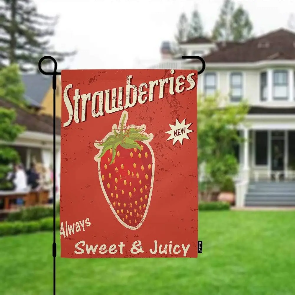 Strawberries Garden Flag Vintage Style Summer Fresh Fruits Grunge Background Rustic Summer Seasonal Garden Flag Outdoor Decorati